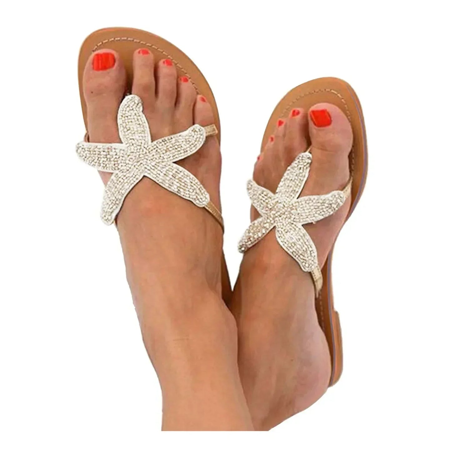 MODEGEIST Damen Pantoletten Seestern-Motiv Bequem Slip-On Coastal-Design Sommer