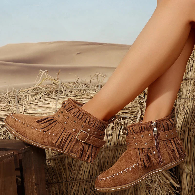 ModeGeist | Retro Kunstwildleder Schnalle Cowboy Stiefeletten