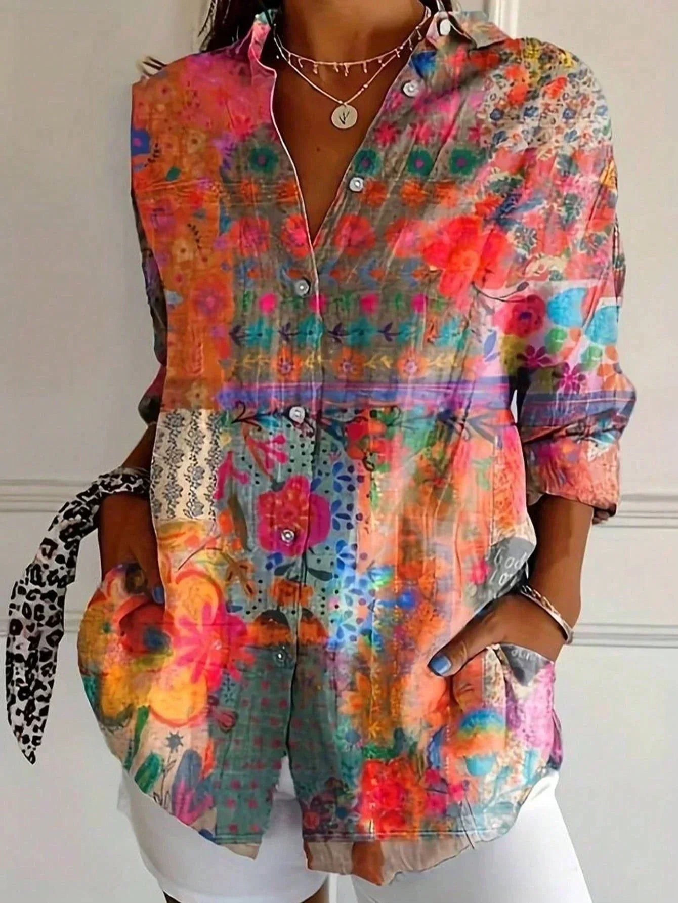 MODEGEIST Damen Bluse Verspieltes Muster Leichter Stoff Bunt