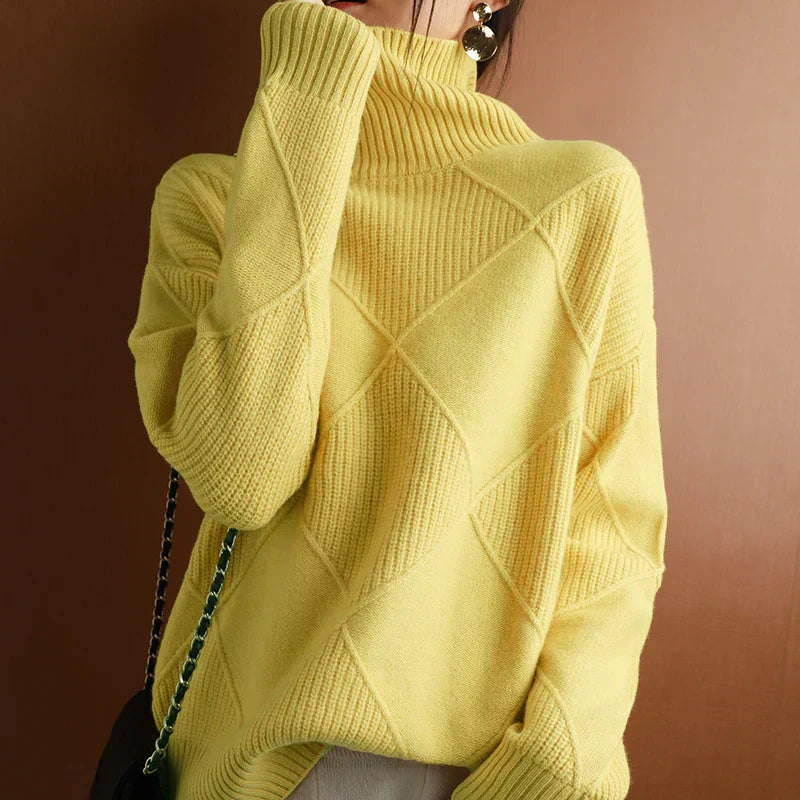 ModeGeist | Strickpullover mit Hohem Hals Wollmischung Elegant und Warm