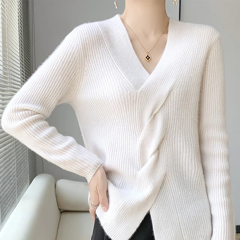 ModeGeist | Pullover aus mit gedrehtem V-Ausschnitt für Damen