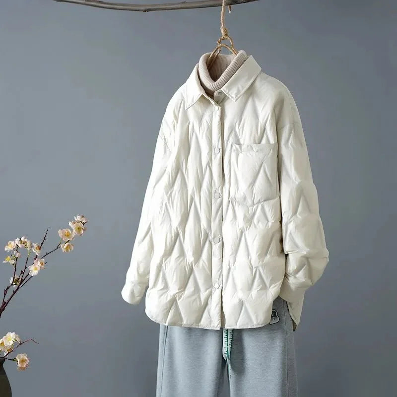 ModeGeist | Gestepptes Shirt-Jacke - Lockere Passform - Knopfverschluss - Leichtes Layering-Stück