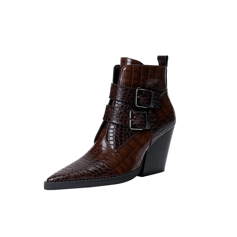 MODEGEIST Damen Schnallen-Stiefel Mid-Calf Robuste Sohle