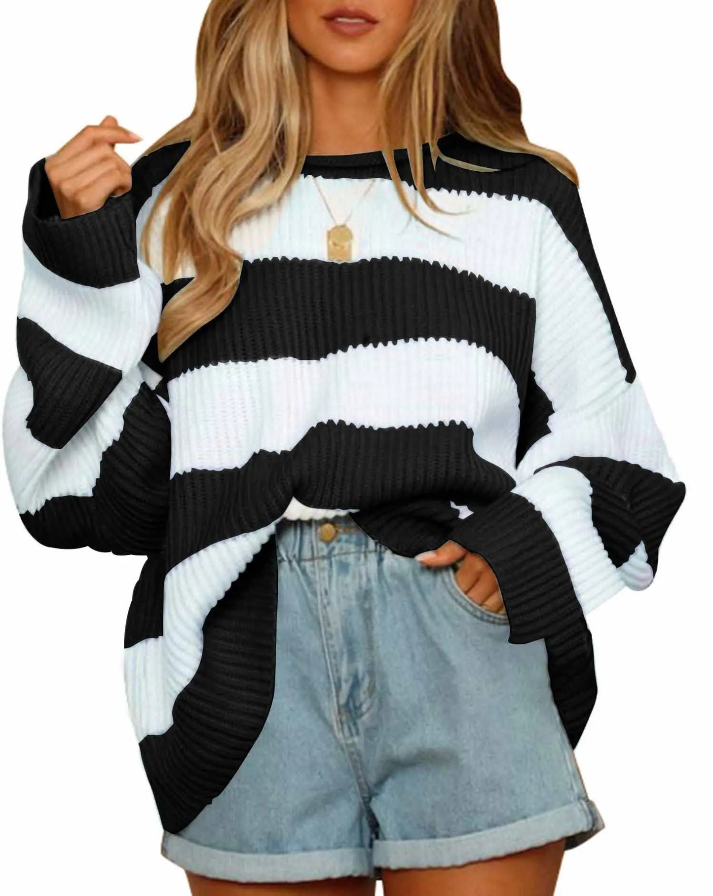 ModeGeist | Langarm Gestreifter Rollkragenpullover