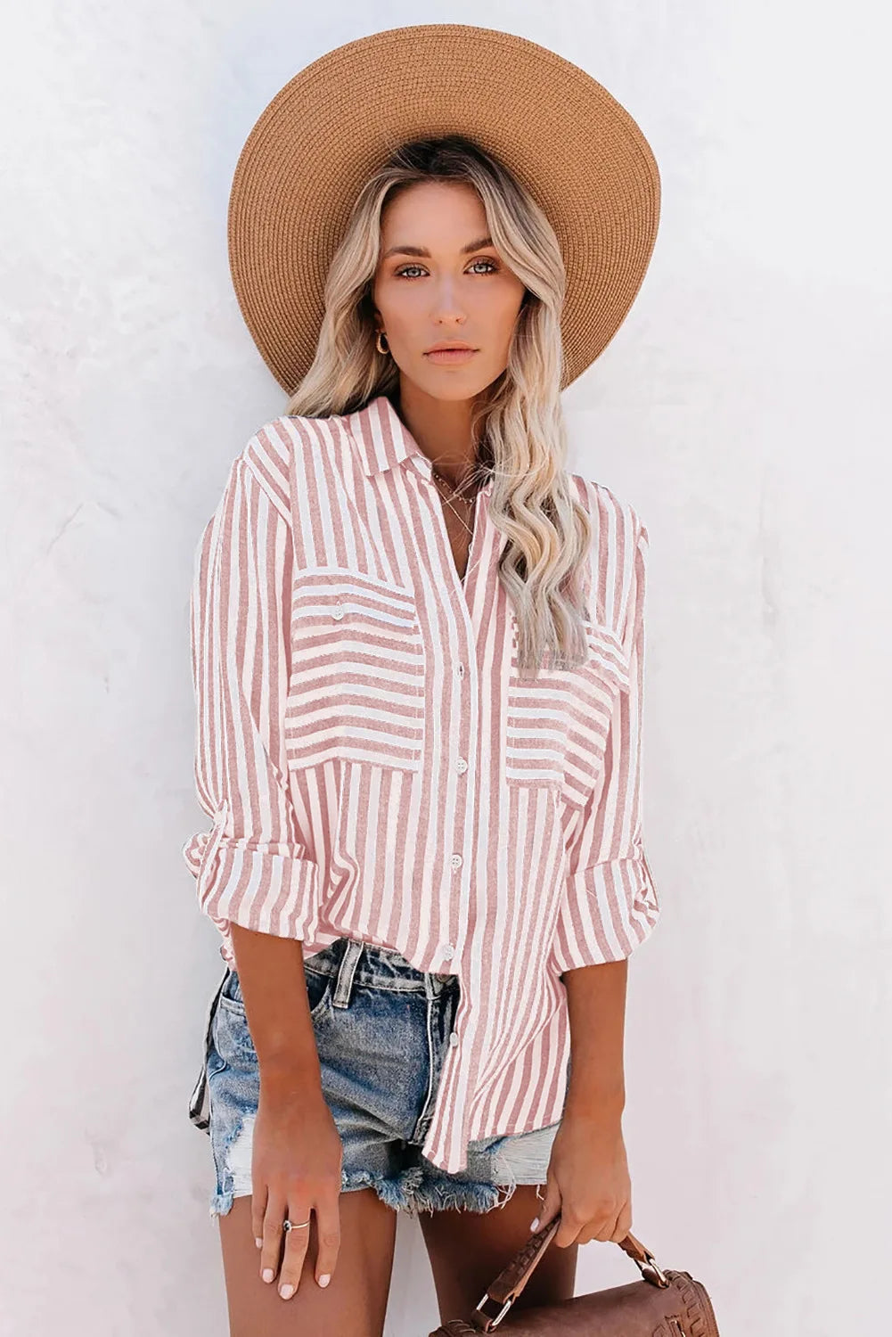 Elegante Larissa Langarm Bluse mit Streifen