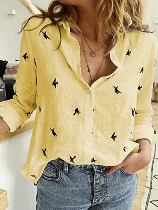 Baumwoll-Leinen Langarmshirt Maelyn: elegant und lässig für Damen