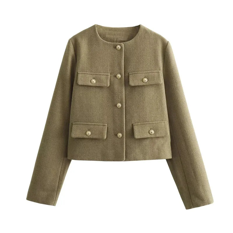 ModeGeist | Elegant und schicke Damen Blazerjacke mit Struktur und Knöpfen
