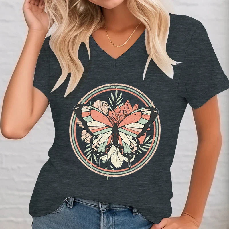 Alma Shirt mit V-Ausschnitt und Druck
