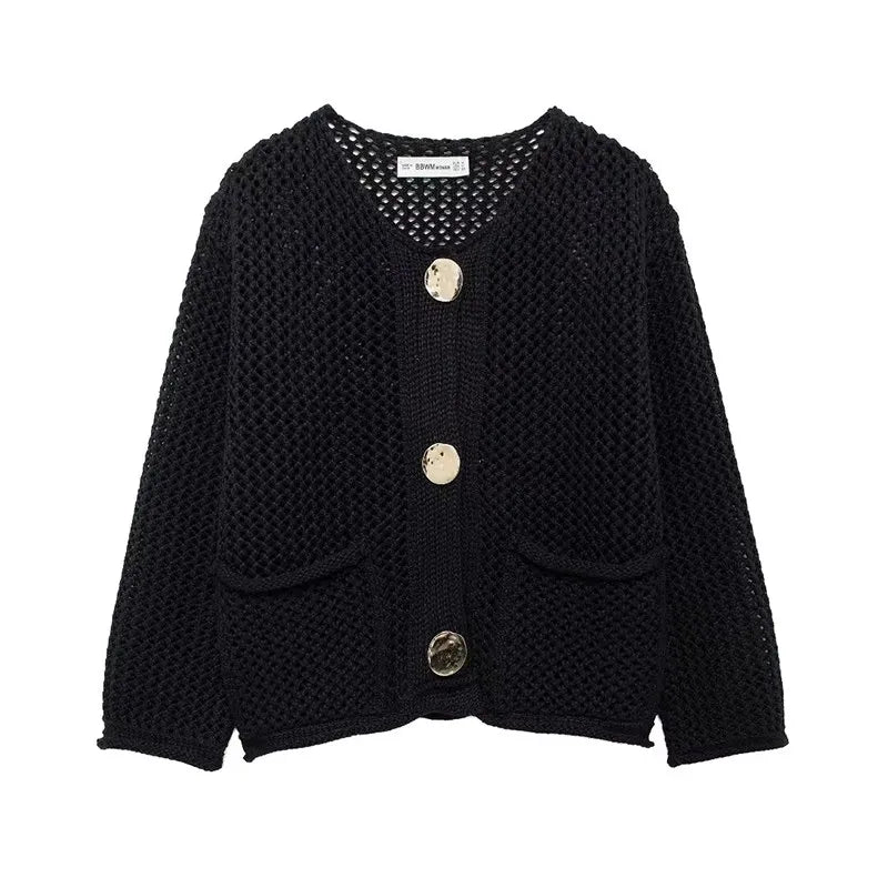ModeGeist | Mesh Strick Strickjacke mit Fronttaschen