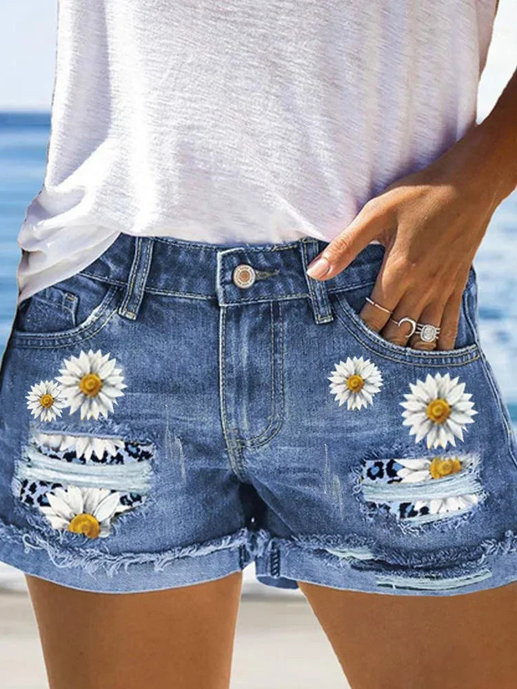 Neue Damen Jeansshorts Eleanor® – Frühling/Sommer, bedruckt, hoher Bund