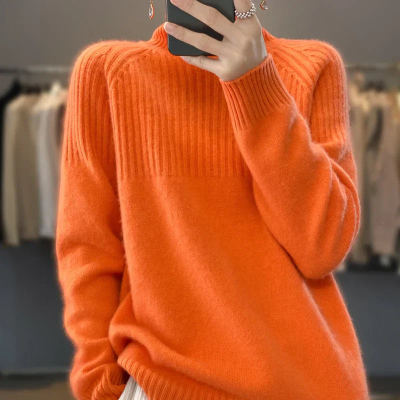 Frauen Rollkragenpullover mit gerippter Struktur