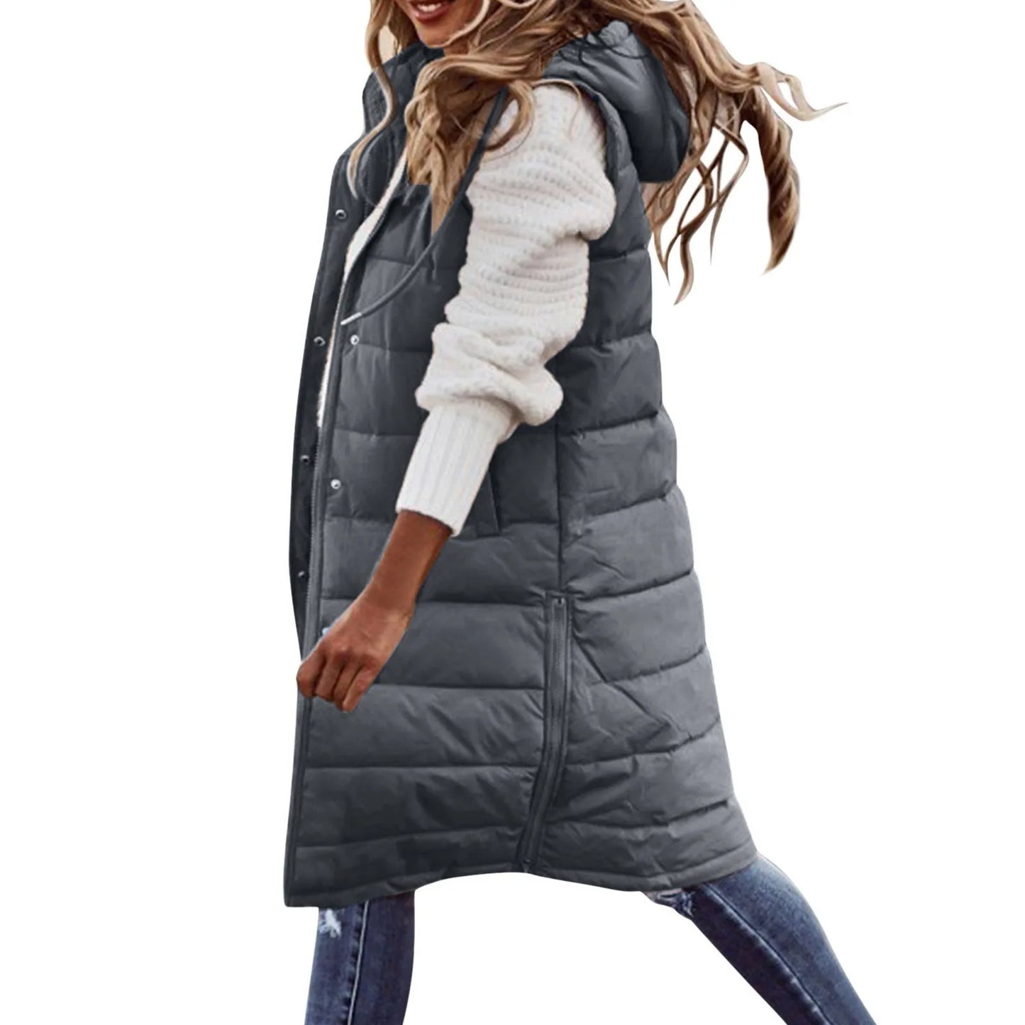 ModeGeist | Lange Pufferweste mit Kapuze Polyester Warm, Trendy