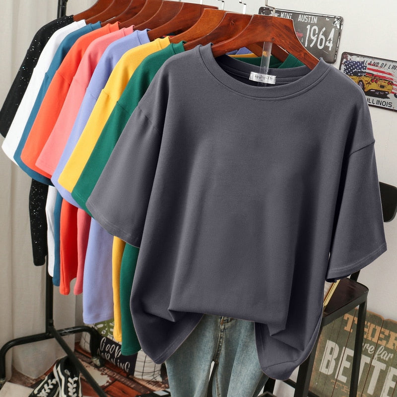 ModeGeist | Oversized Baumwoll-Basic-T-Shirt für Damen