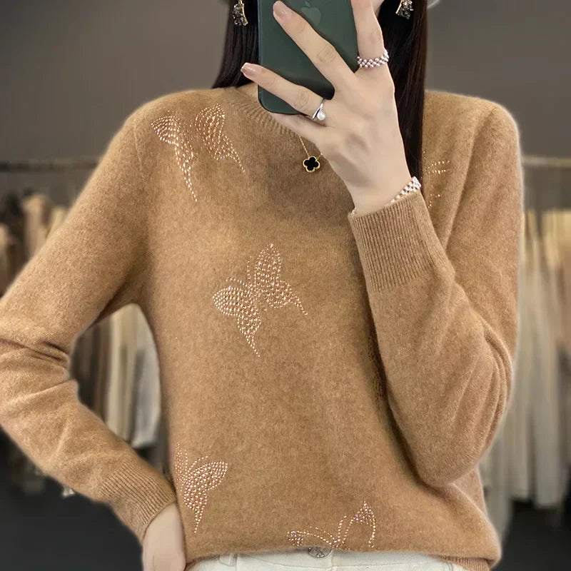 MODEGEIST Damen Strickpullover Schmetterling-Design Weich