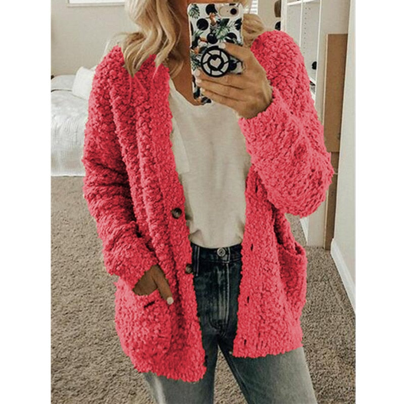 Leythara Witte Fuzzy Gebreide Cardigan