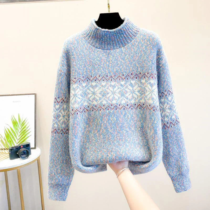 MODEGEIST Damen Strickpullover Schneeflocken-Muster Rollkragen