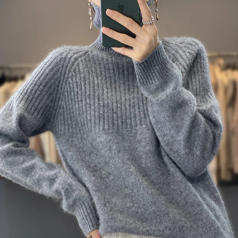 Frauen Rollkragenpullover mit gerippter Struktur