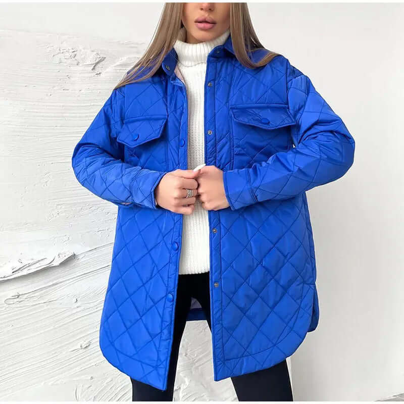 ModeGeist | Klassische Gesteppte Damenjacke Mit Druckknopfverschluss Und Taillengürtel