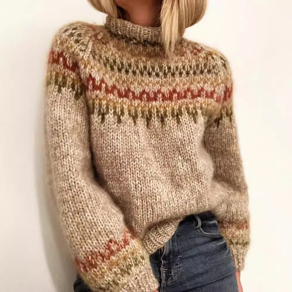 MODEGEIST Damen Strickpullover Klassisch Beige Wolle