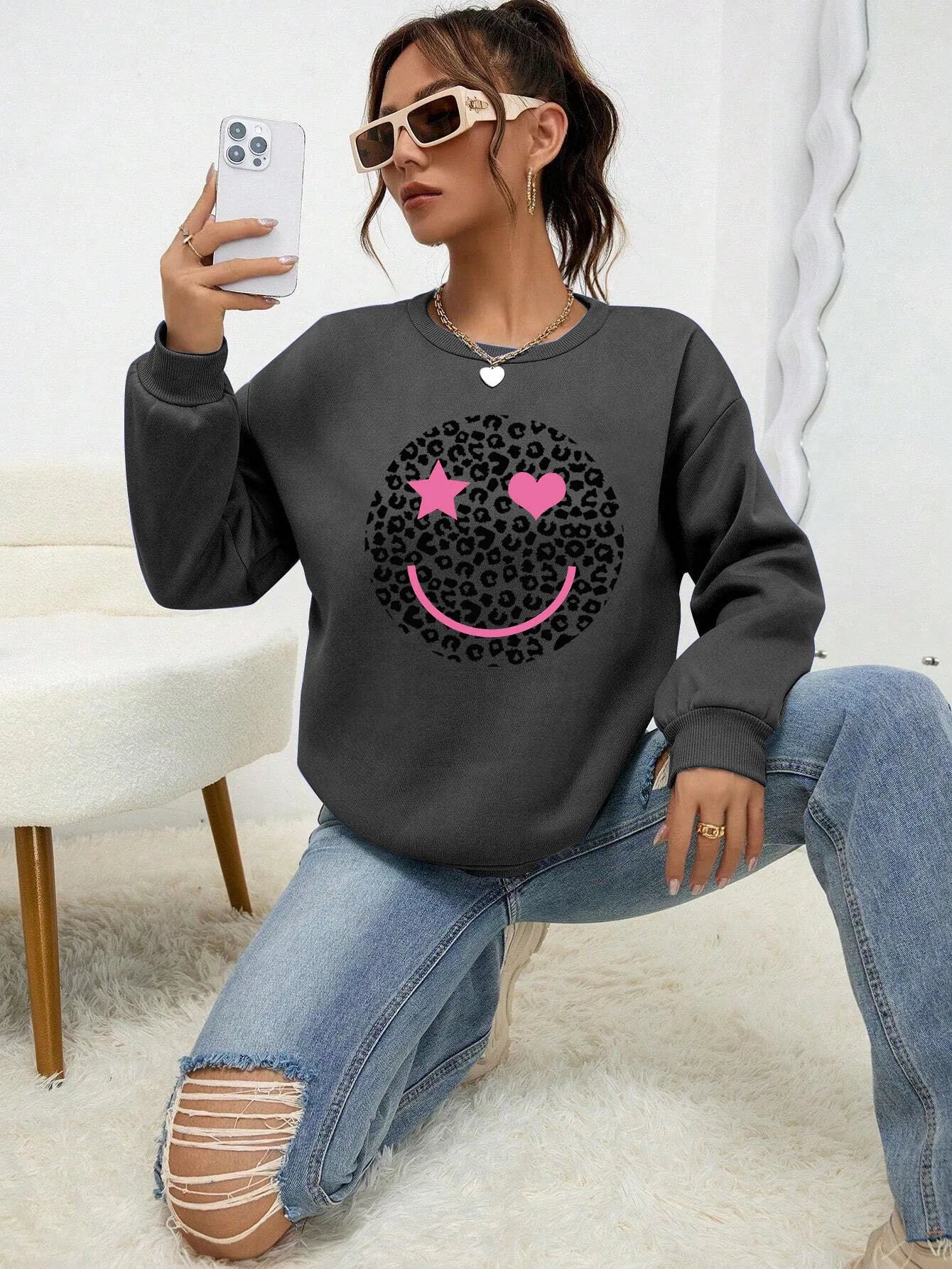 ModeGeist | Lässiges Sweatshirt mit Leopardenmotiv Baumwollmischung Trendy und Komfortabel