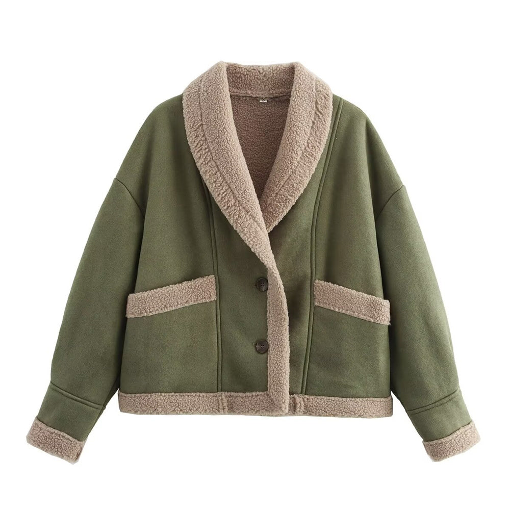 ModeGeist | Damen Winter Chic Wildlederjacke mit Taschen