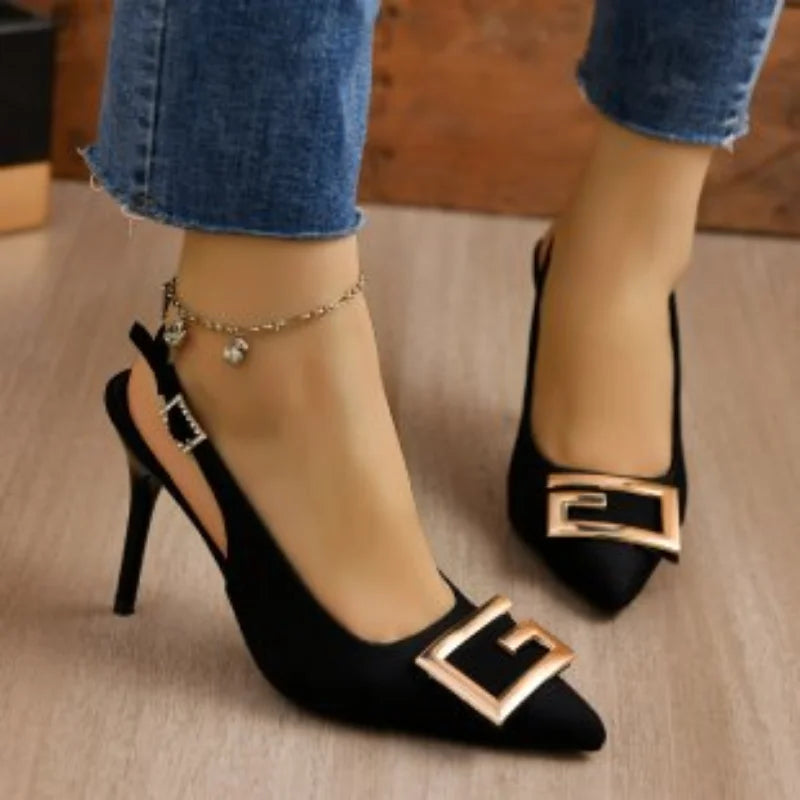 ModeGeist | Sommer Damen High Heels Sandalen High Heels Pumps Luxus Designer Mittel Niedrig Absätze Fest Slip-On Schuhe