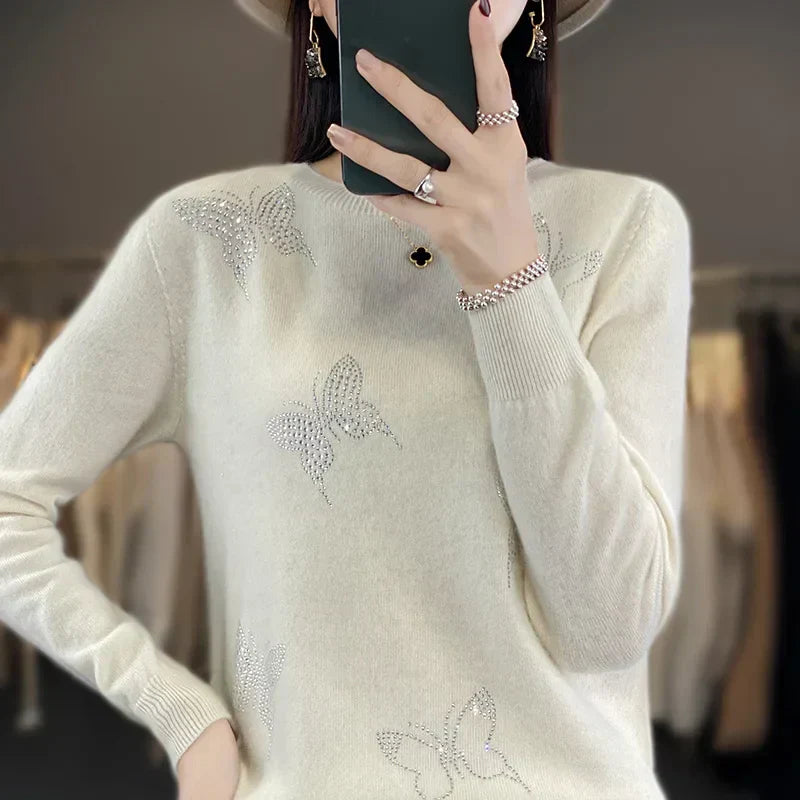 MODEGEIST Damen Strickpullover Schmetterling-Design Weich