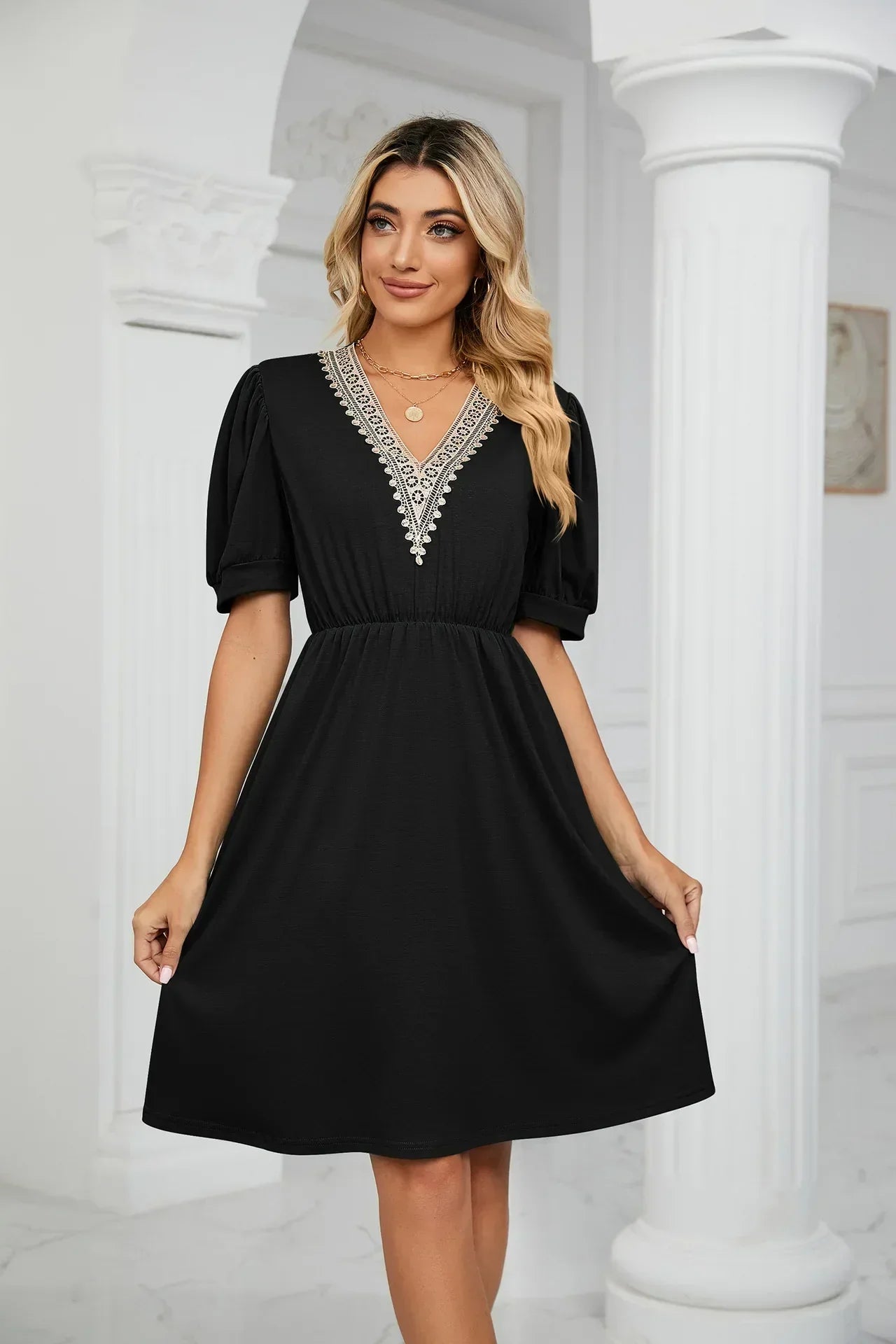 Madison® Elegantes Spitze-Patchwork-Kleid für Frühling/Sommer