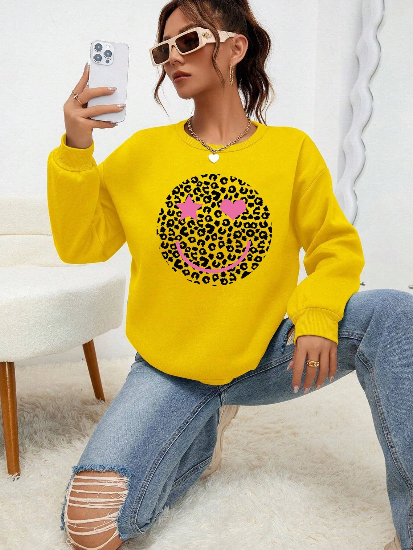 ModeGeist | Lässiges Sweatshirt mit Leopardenmotiv Baumwollmischung Trendy und Komfortabel