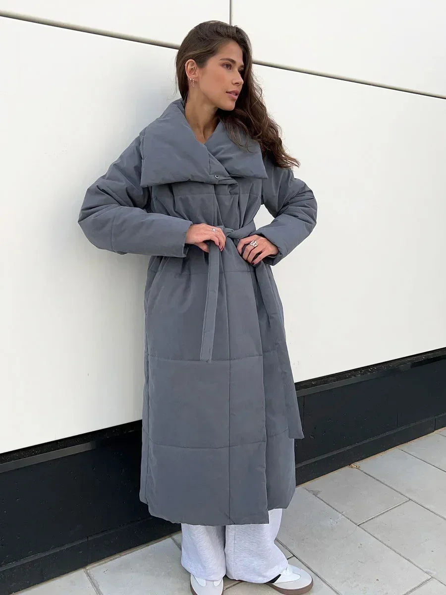 ModeGeist | Parka Lang Steppjacke mit Gürtel für Damen Ideal für Den Winter