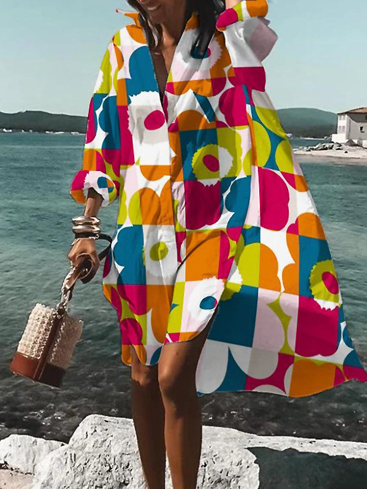 MODEGEIST Damen Midi-Hemdblusenkleid Oversize Kurzarm Baumwolle
