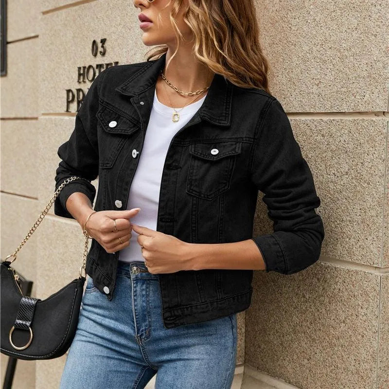 ModeGeist | Damenjeansjacke Aus Strapazierfähigem Material mit Knöpfen und Schicken Taschen