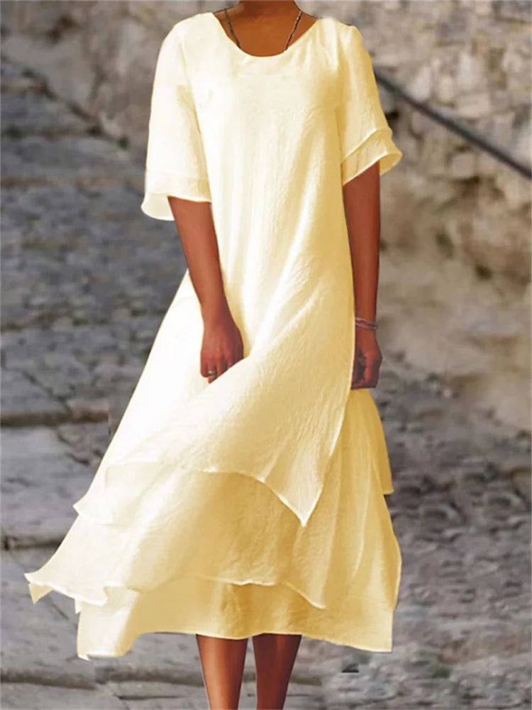 Kurzärmliges Kleid mit Schlitz, doppeltem Design und Rundhals-Ausschnitt (Julia)