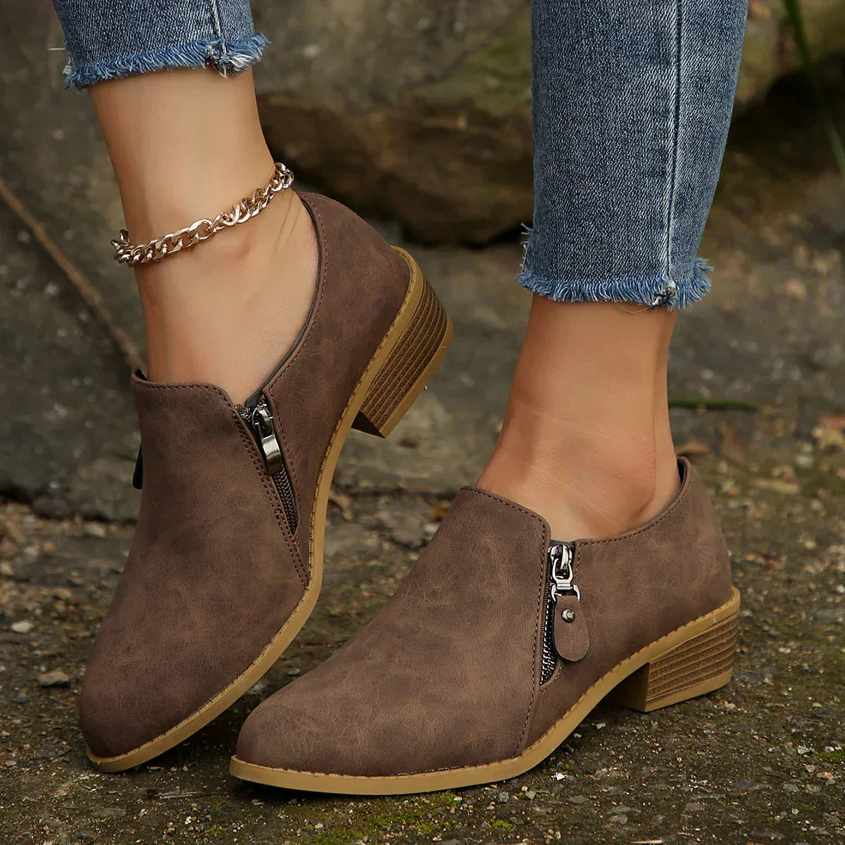 MODEGEIST Damen Ankle Boots Reißverschluss Wasserdicht Robuste Sohle