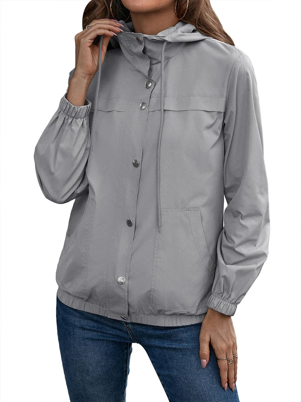 ModeGeist | Damen Kapuze Wasserdichter Trenchcoat Langarm