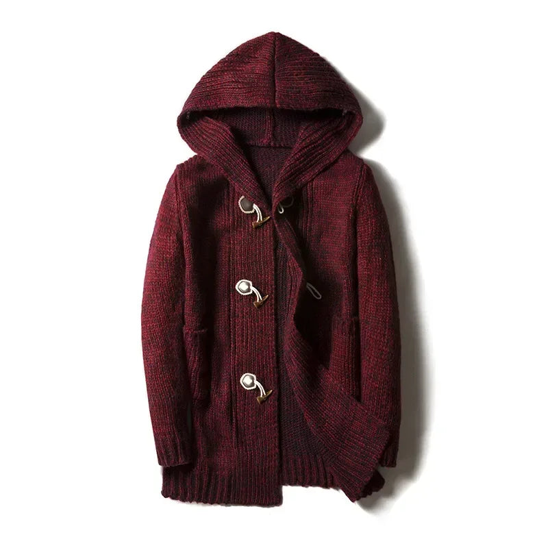 ModeGeist | Grob gestrickte Jacke mit Kapuze für Herren