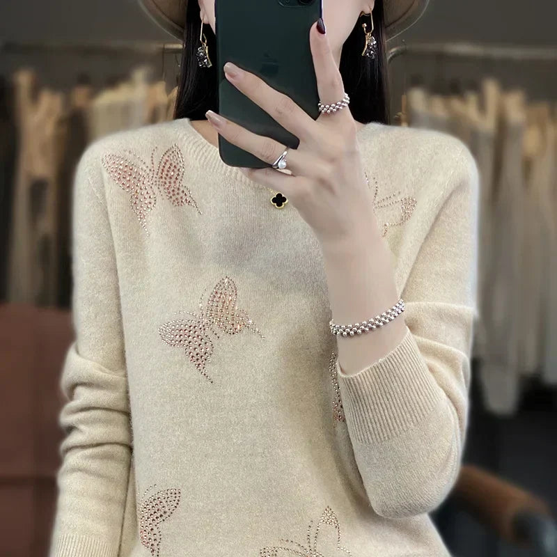 MODEGEIST Damen Strickpullover Schmetterling-Design Weich