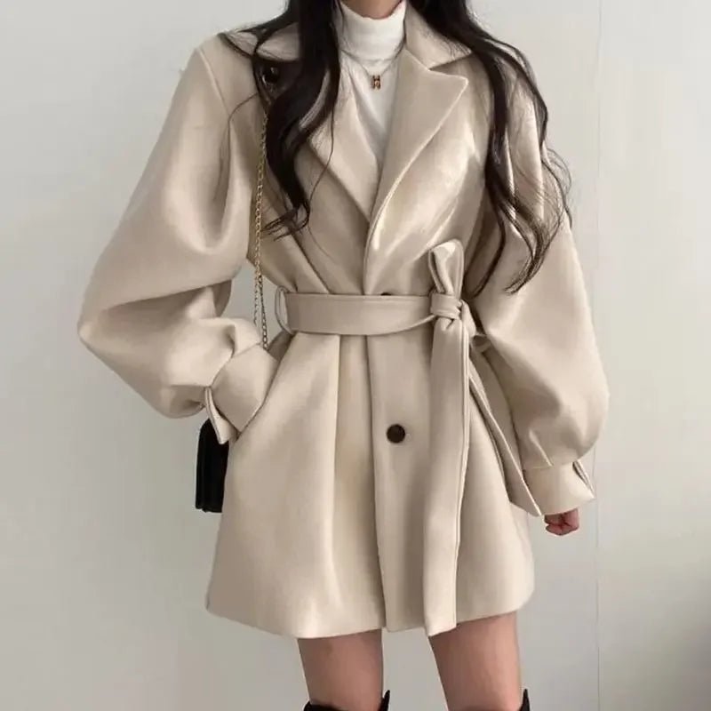 ModeGeist | Damen Trenchcoat mit Gürtel Langarm