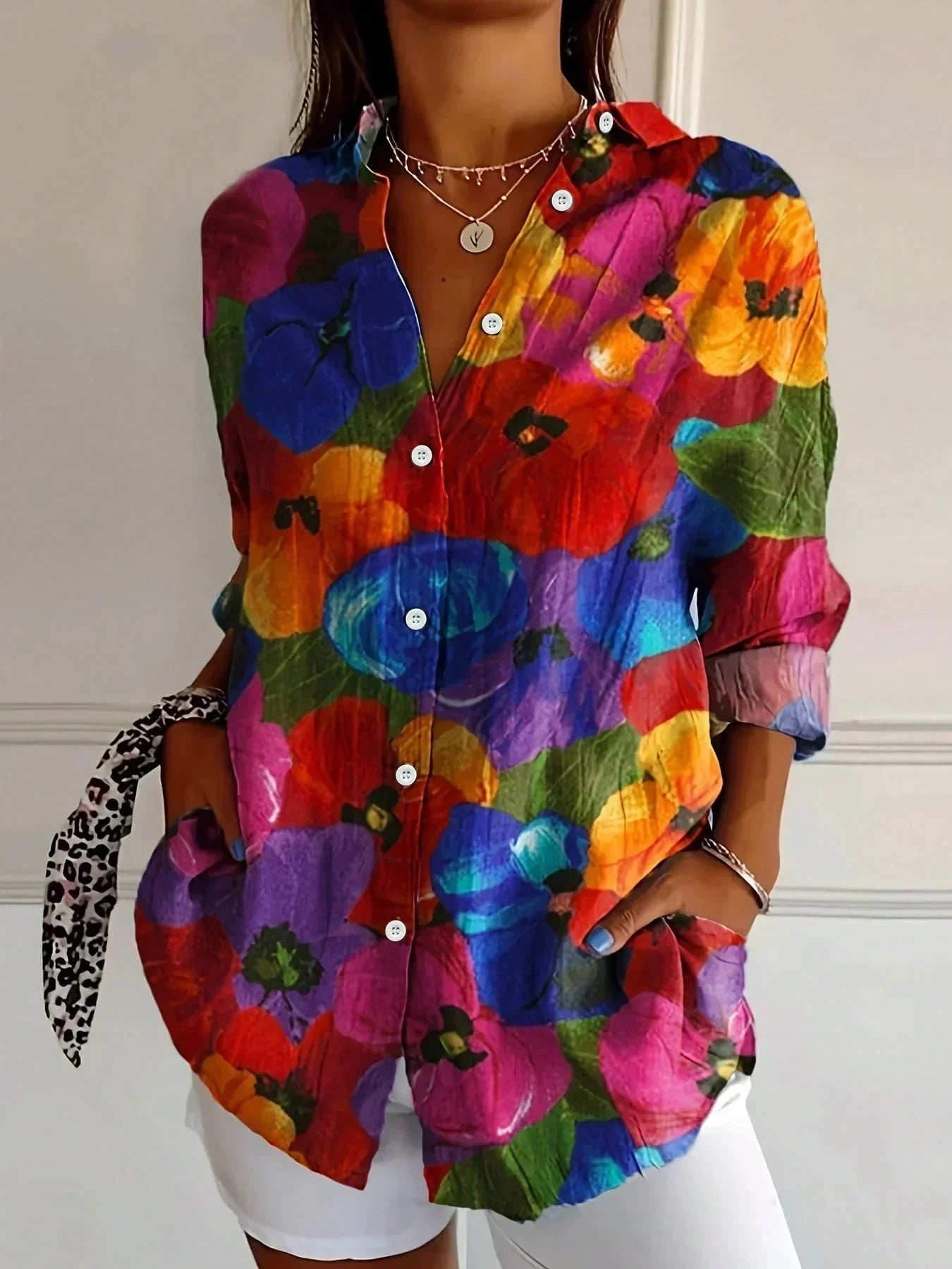 MODEGEIST Damen Bluse Verspieltes Muster Leichter Stoff Bunt