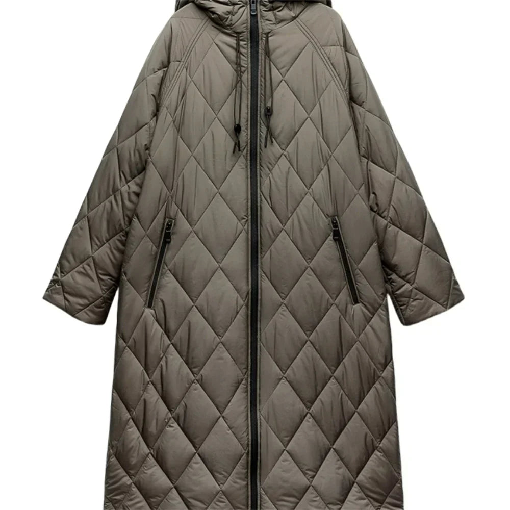 ModeGeist | Lange Steppjacke mit Verstellbarer Kapuze für Frauen Ideal für Den Winter