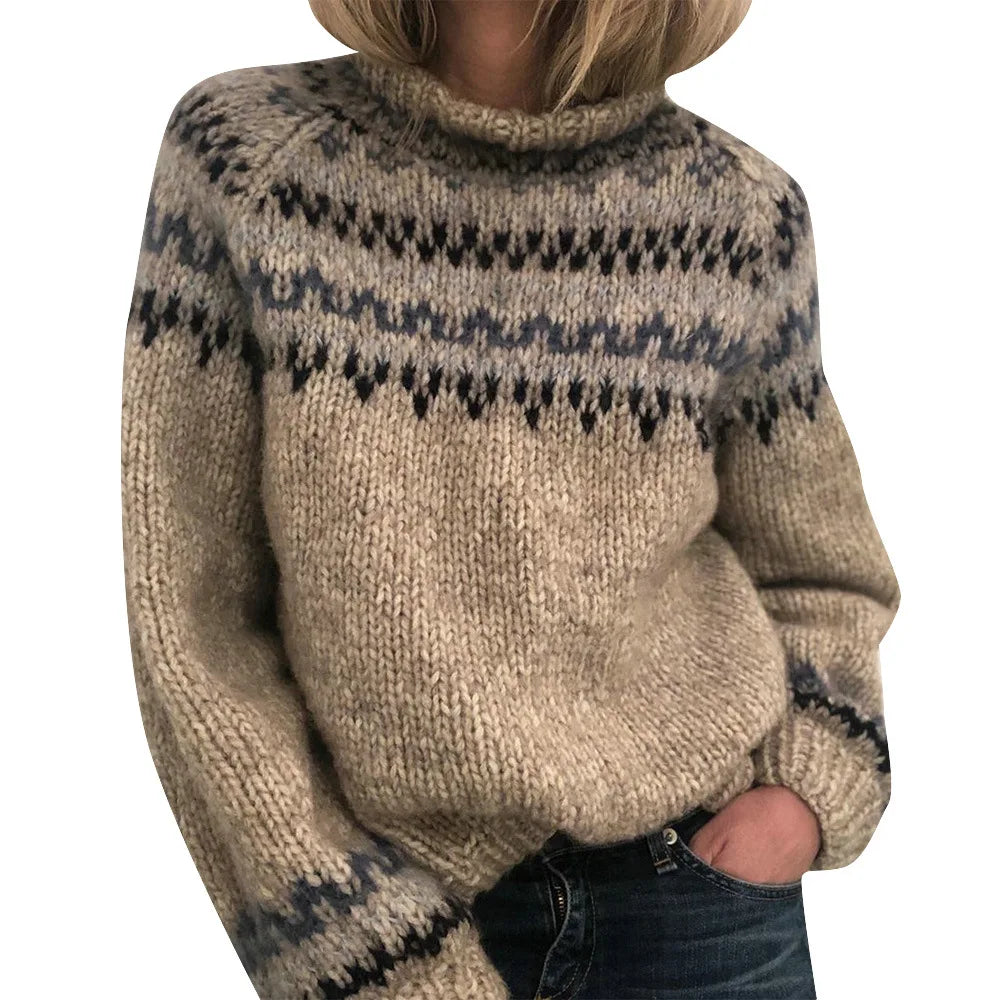 MODEGEIST Damen Strickpullover Klassisch Beige Vielseitig Wolle