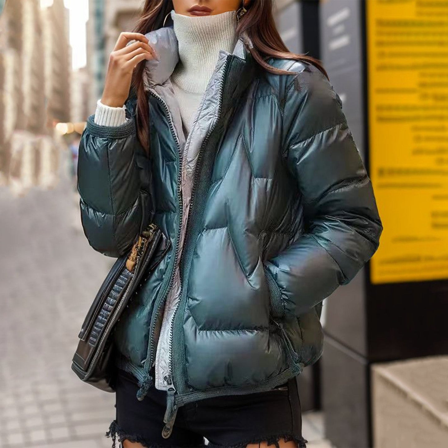 ModeGeist | Stylische Steppjacke mit Glänzendem Finish