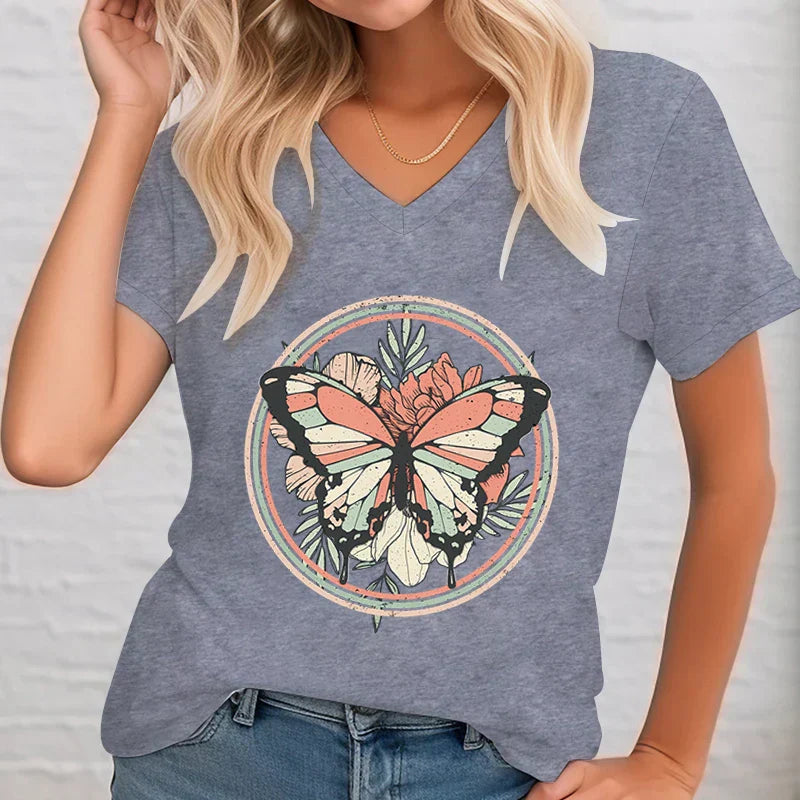 Alma Shirt mit V-Ausschnitt und Druck