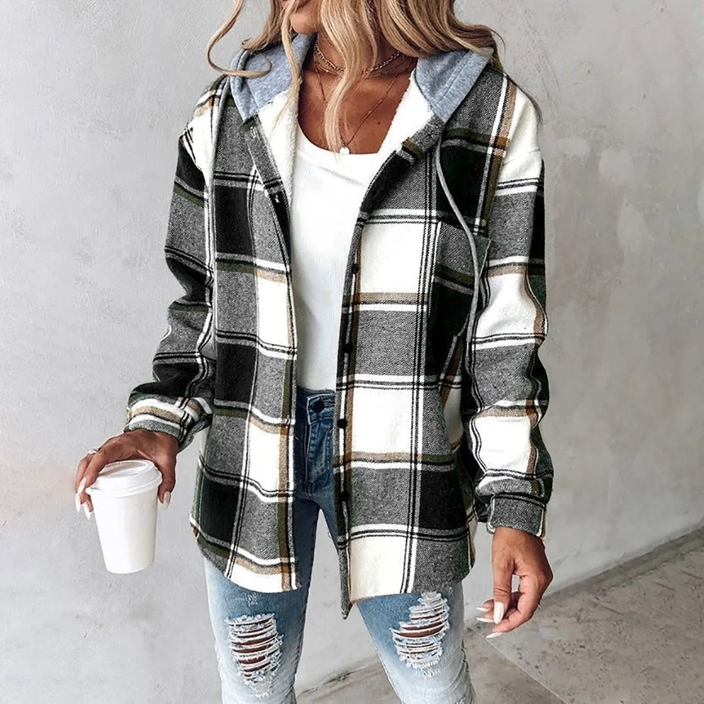 MODEGEIST Damen Karo Cardigan Gefüttert Weich Herbst