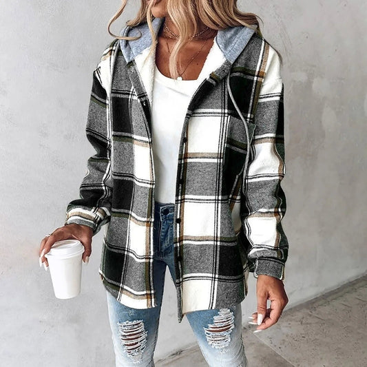 MODEGEIST Damen Karo Cardigan Gefüttert Weich Herbst