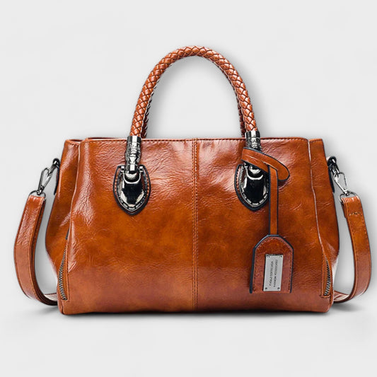 MODEGEIST Damen Handtasche strukturiert geflochtene Henkel elegant