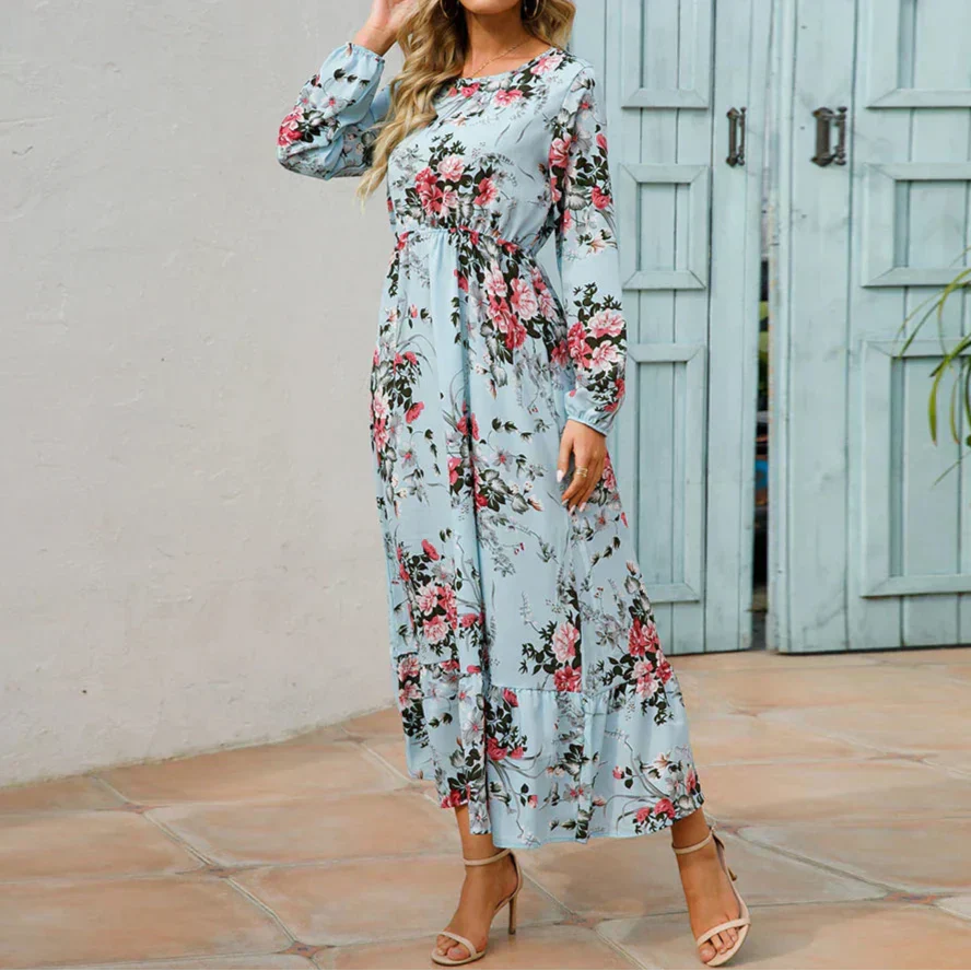 MODEGEIST Damen Maxi-Kleid Blumenmuster Verstellbare Träger Sommerkleid Fließend
