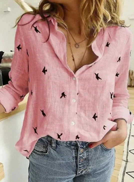 Baumwoll-Leinen Langarmshirt Maelyn: elegant und lässig für Damen