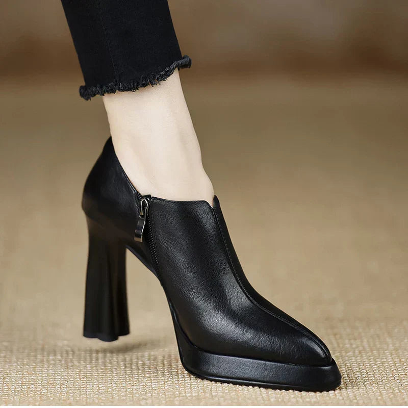 MODEGEIST Damen High-Heel-Pumps Platform-Blockabsatz Reißverschluss Schwarz