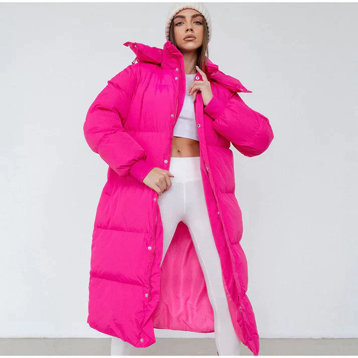 Lange, warme Pufferjacke – Rosa und dick gefüttert